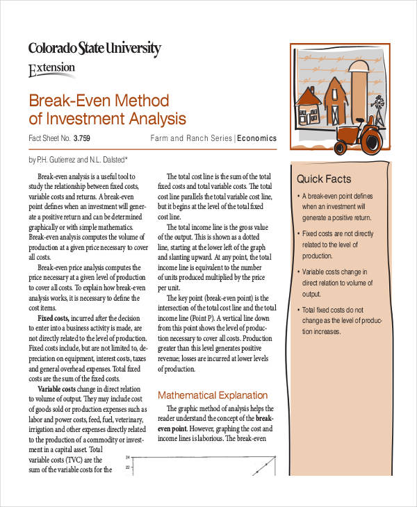 analysis for break even investment