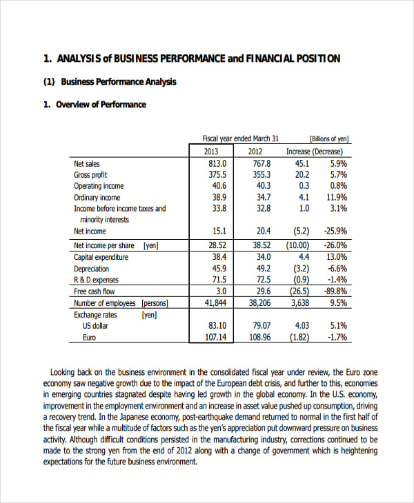 analysis for business financial performance