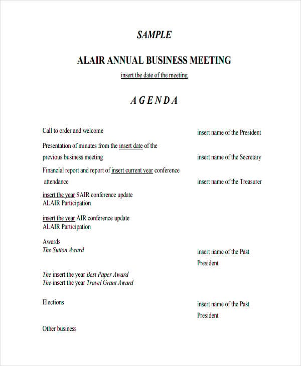 annual business meeting agenda