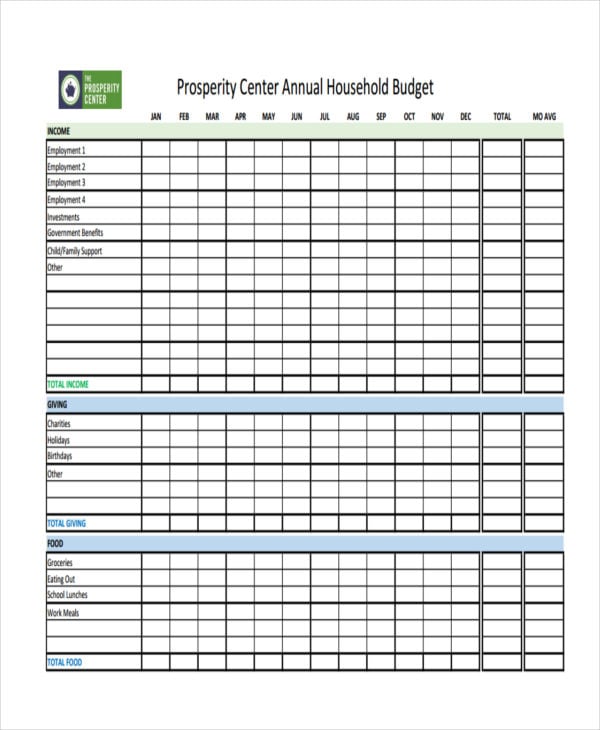 yearly household budget excel