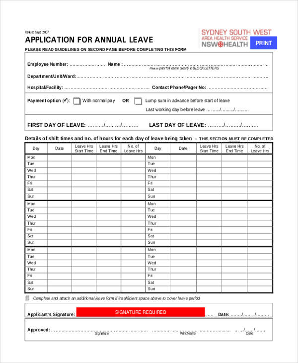 annual leave application