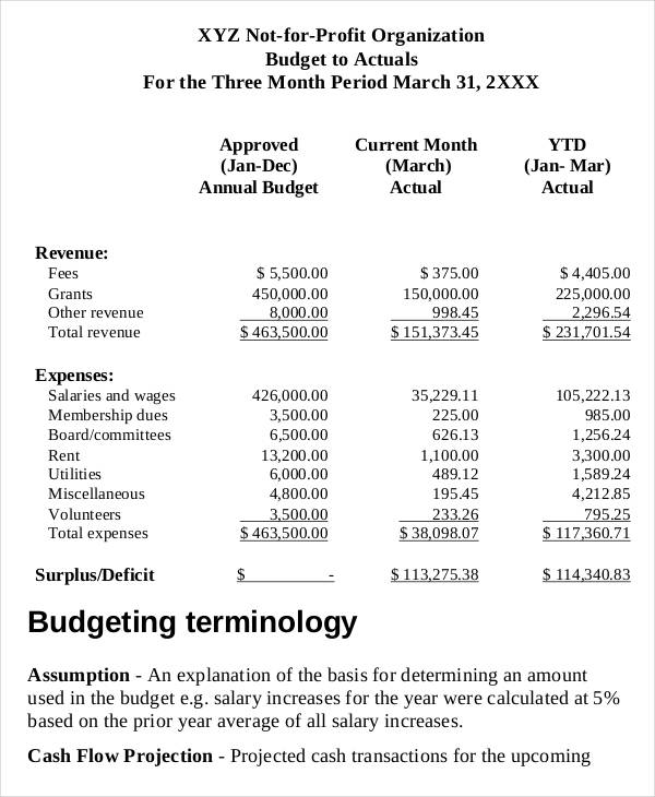 Annual Non Profit Budget
