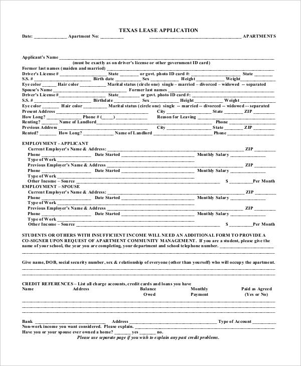 apartment lease application form