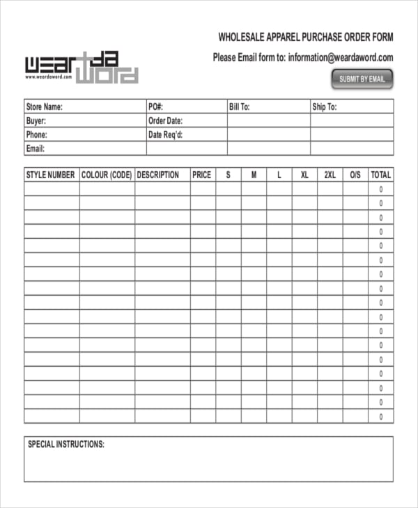 apparel purchase order form
