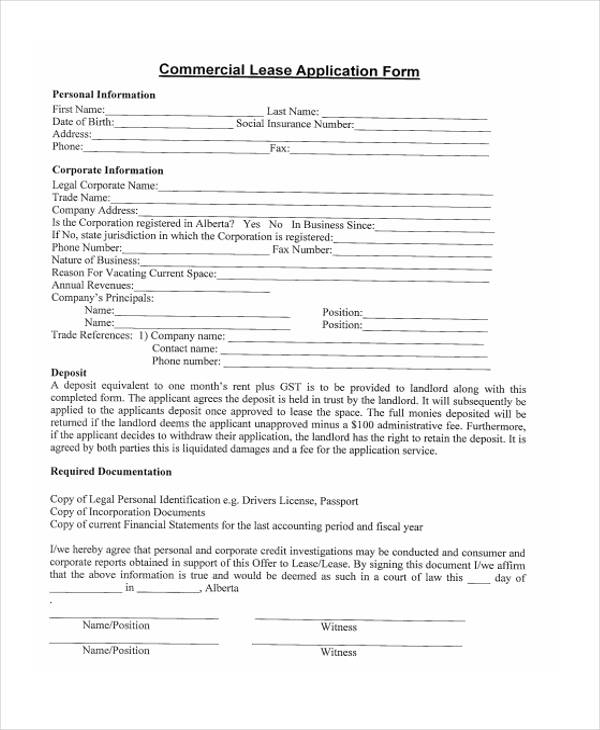 application form for commercial lease