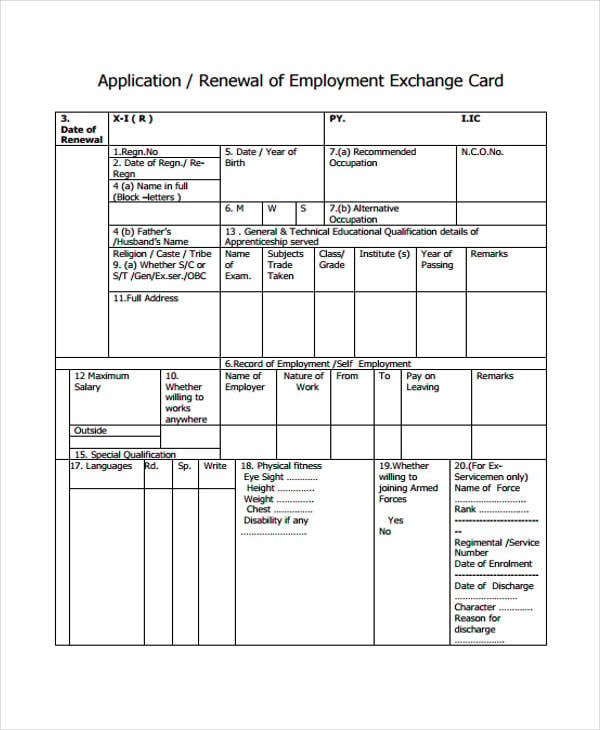 application form for employment card