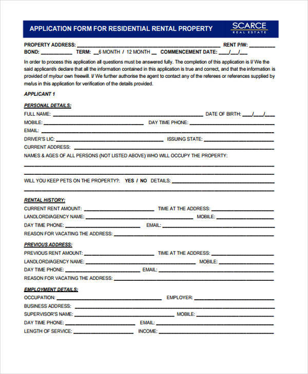 application form for rental property