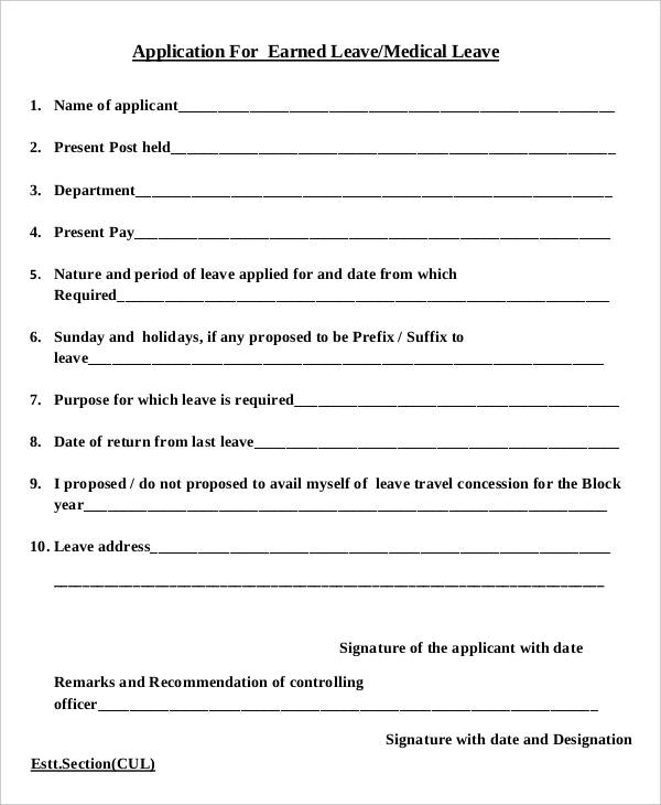 application form of earned leave