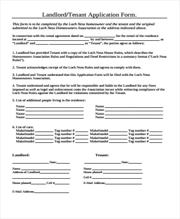 application form of landlord tenant