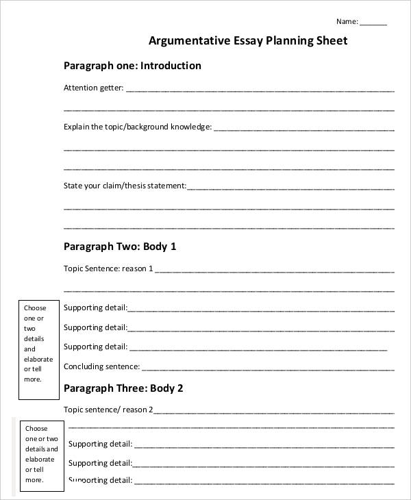 planning sheet for essay