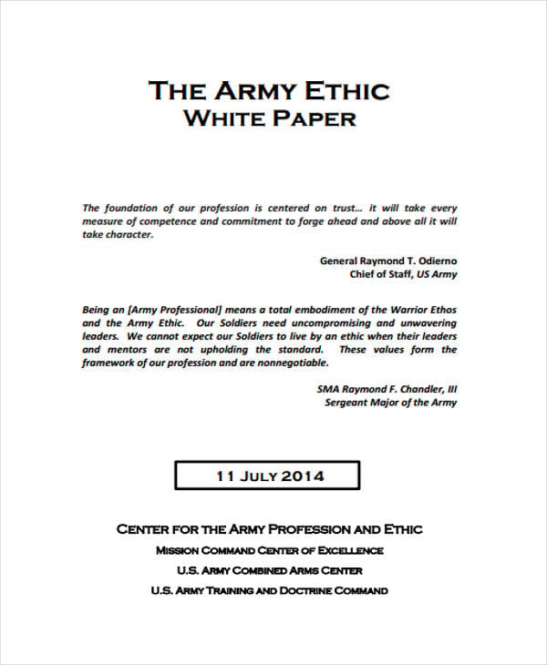 army ethic white paper