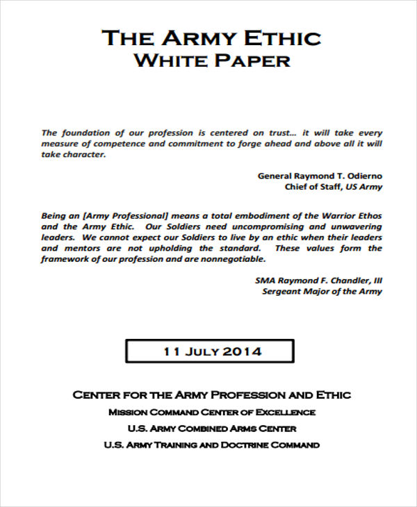 army ethics white paper