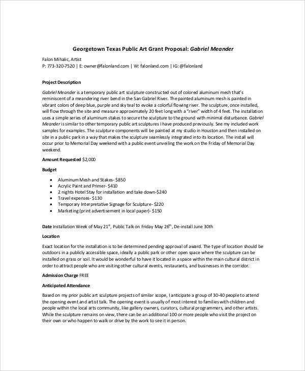 Artist Grant Proposal Sample Master Of Template Document