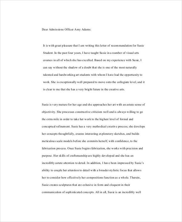 art-student-reference-letter