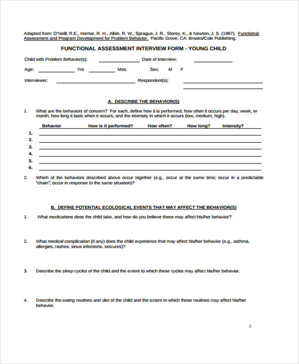 assessment form for functional interview