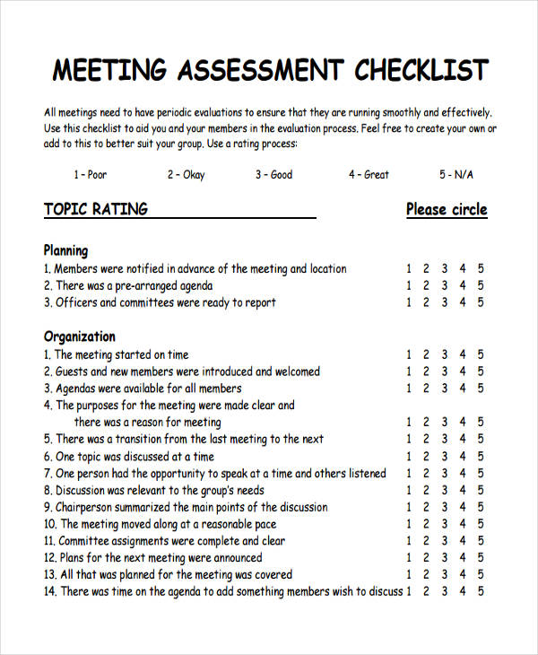 Assessment Checklist Template 11 Free Word Pdf Format Download 2666