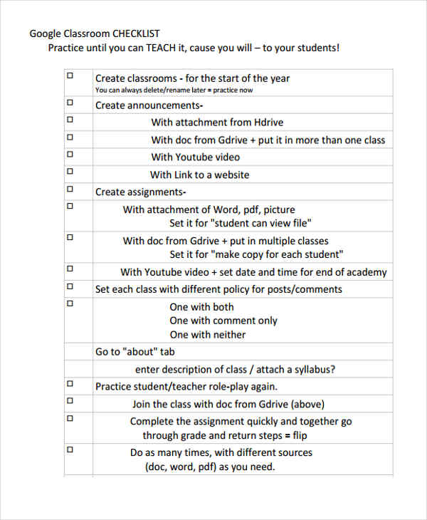 assignment checklist for classroom