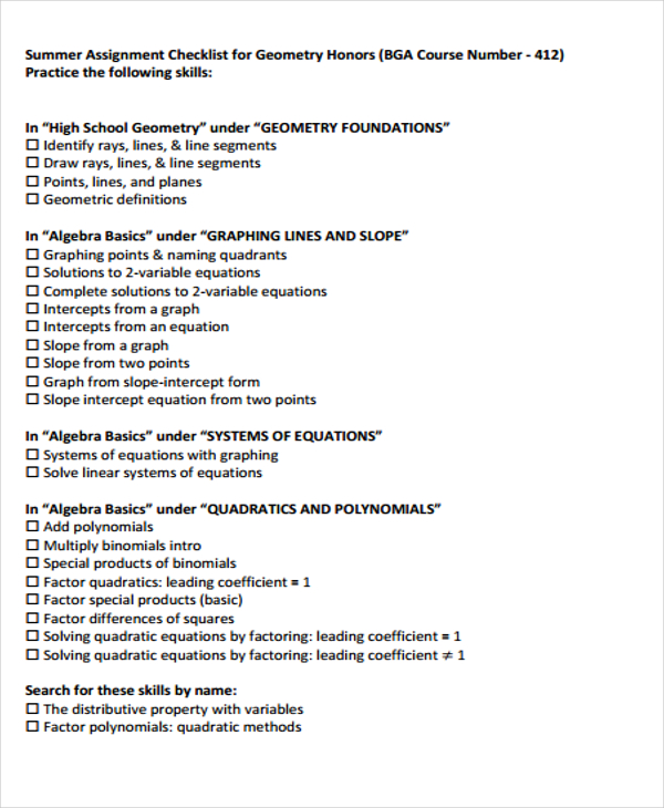 8+ Assignment Checklist Templates Free Samples, Examples Format Download