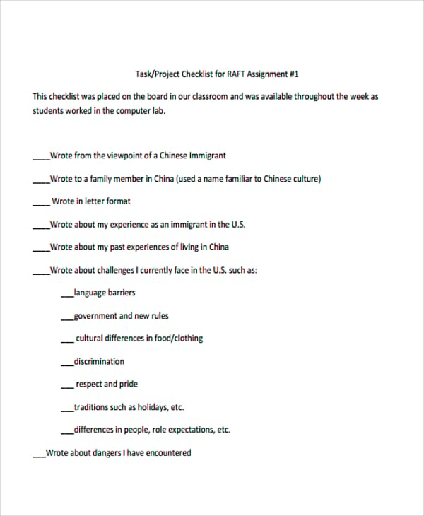 assignment checklist template for students