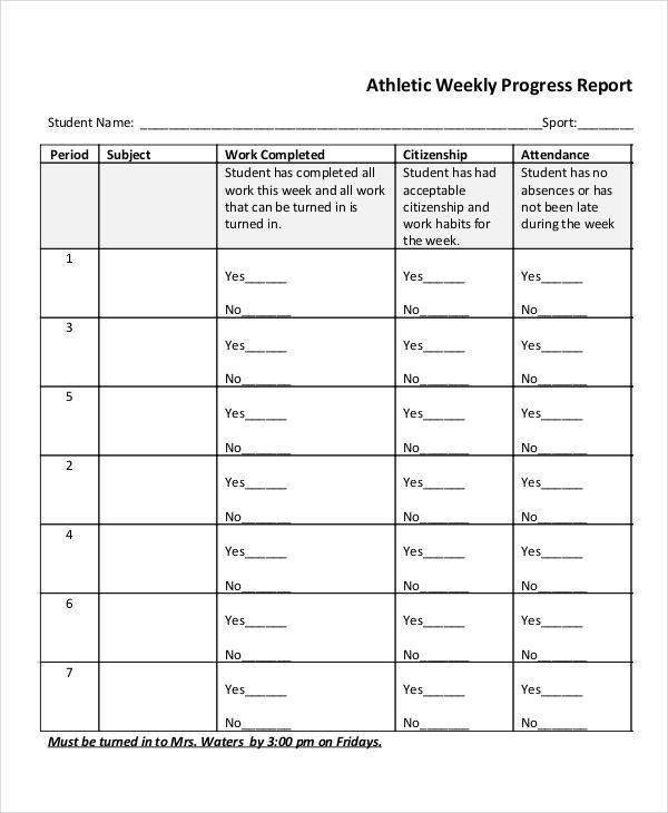 athletic weekly progress report