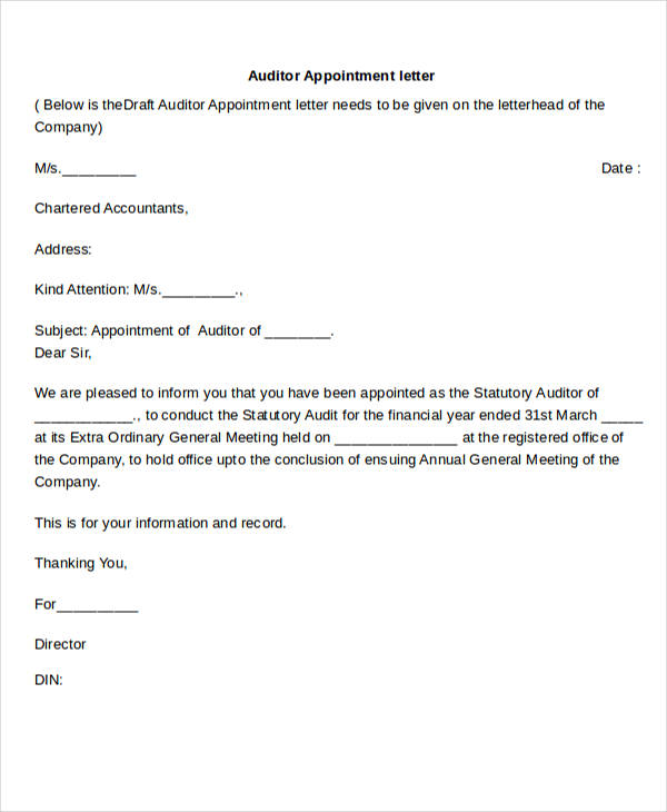 Auditor Appointment Letter Templates - 6+ Free Word, PDF 