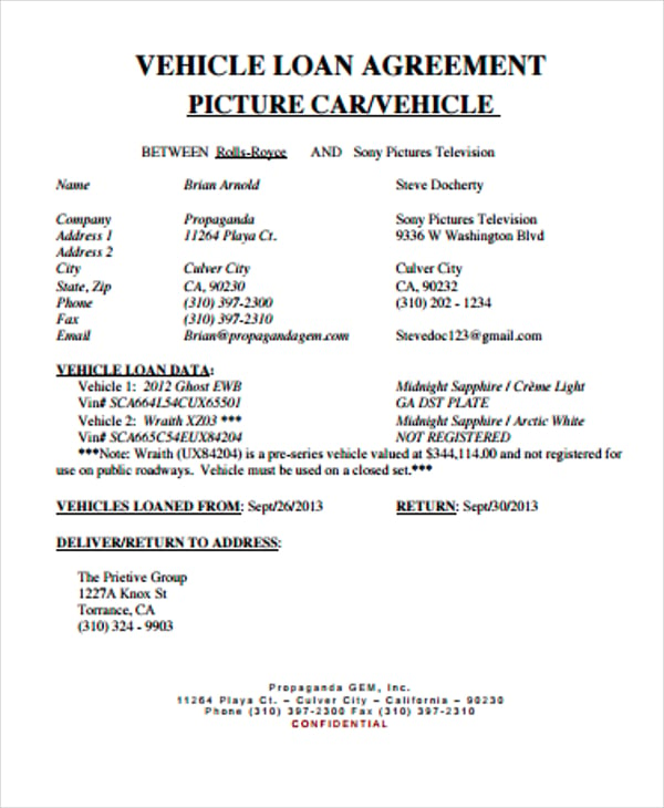 Vehicle Financing Agreement Template HQ Printable Documents