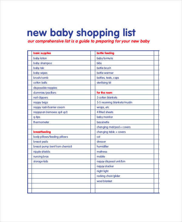 baby shopping list