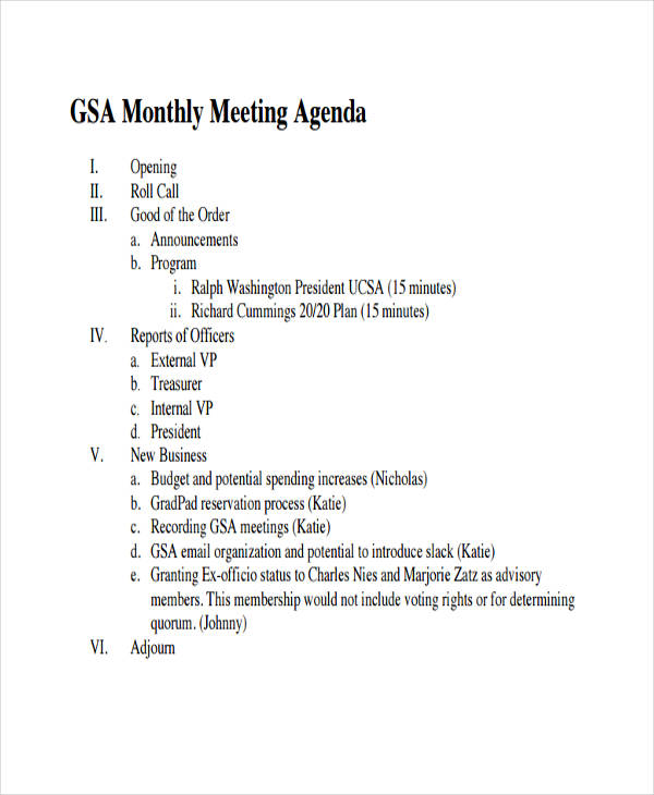 basic monthly meeting agenda