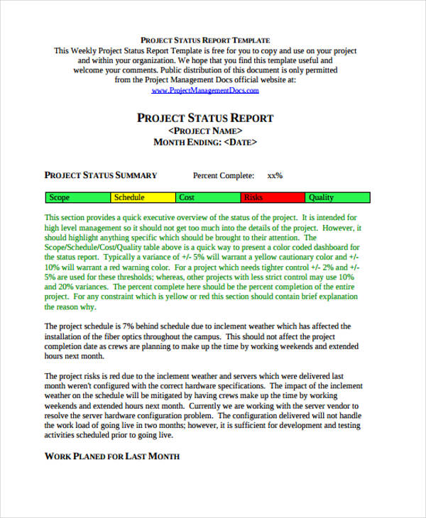 basic project status report