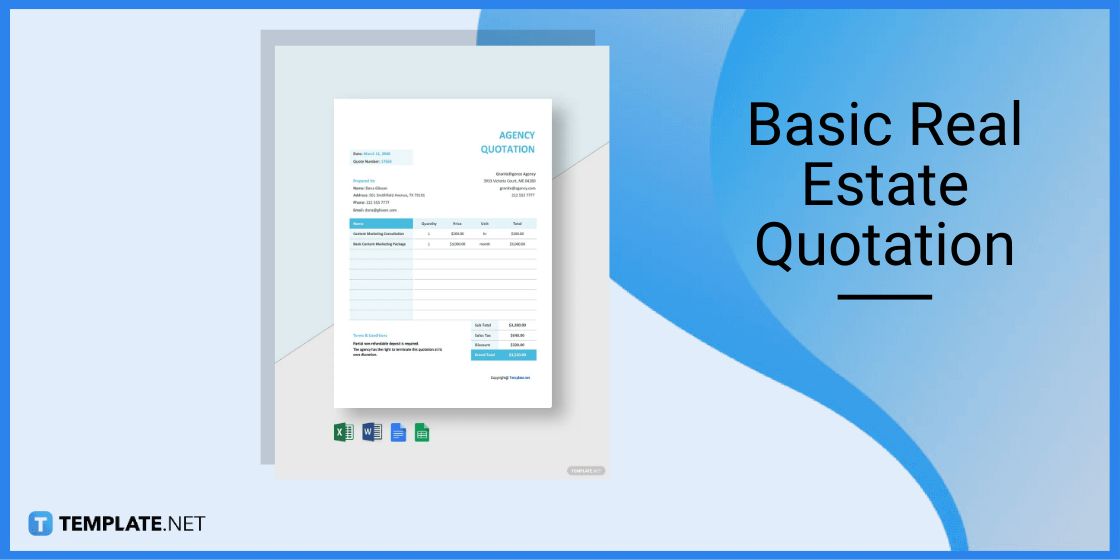 basic real estate quotation template in microsoft excel