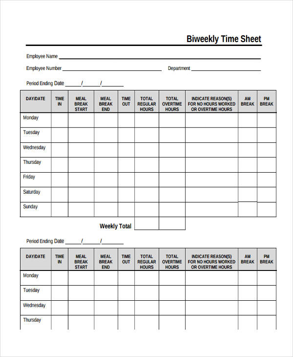 bi weekly timesheet