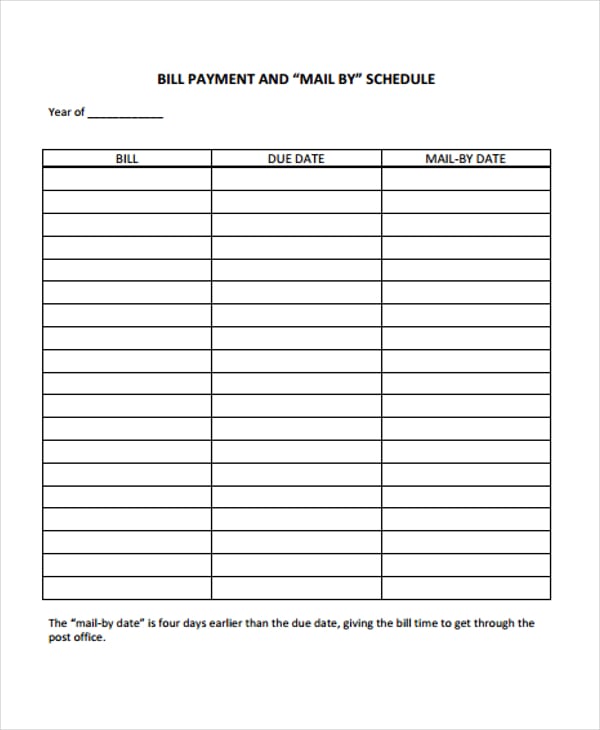 bills to pay template
