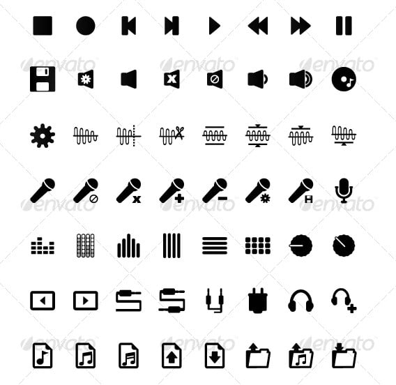 black and white audio music application icons