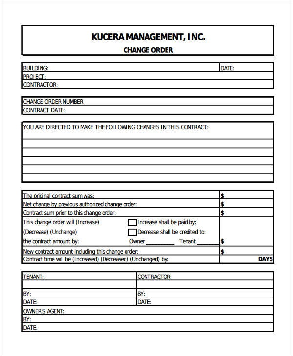 Change Order Form Template Word