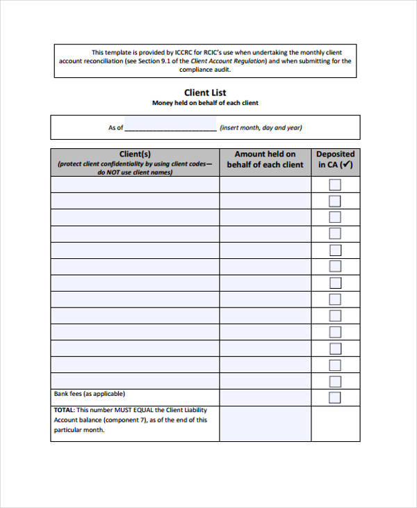 9+ Client List Templates - Free Samples, Examples Format ...