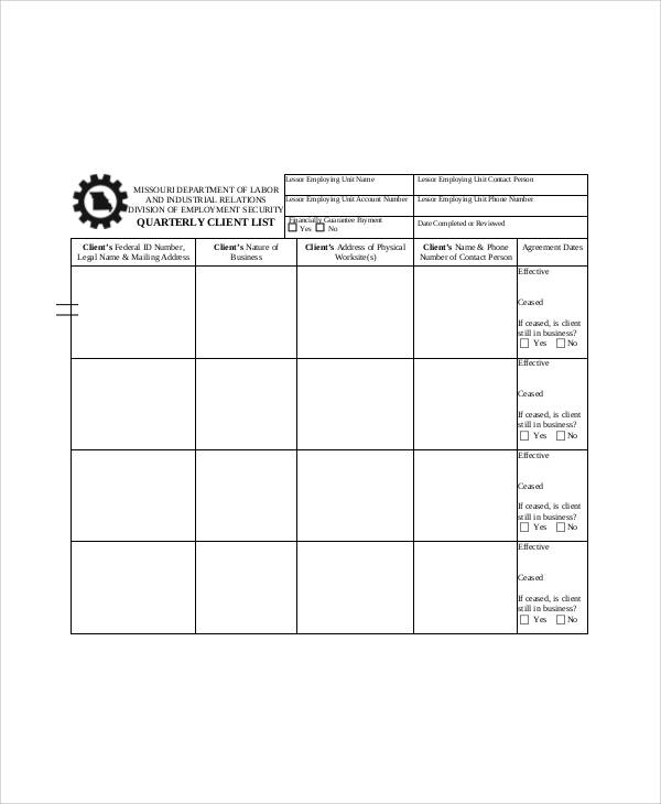 7 Printable Client List Templates Free Samples Examples Format Download