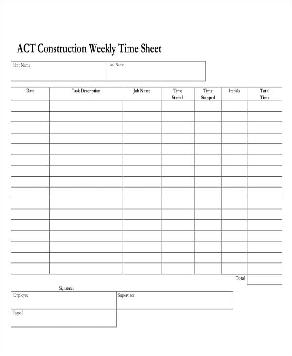 Blank Weekly Time Sheets Excel Templates