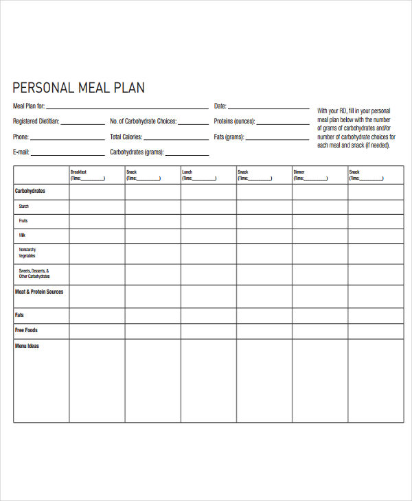 weight loss meal planner template