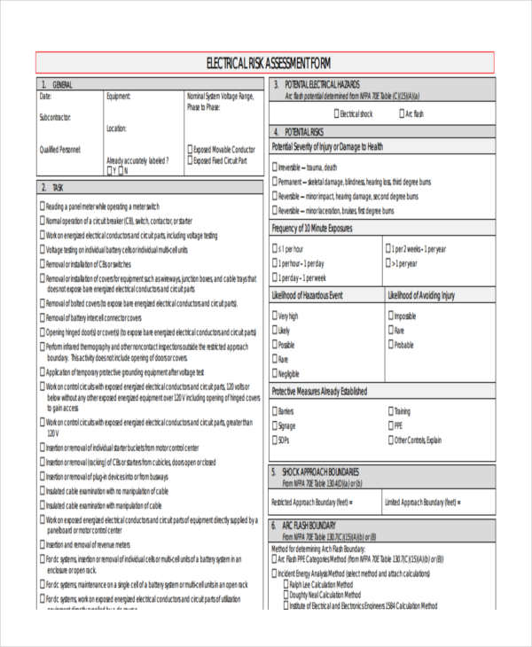blank electrical risk assessment form