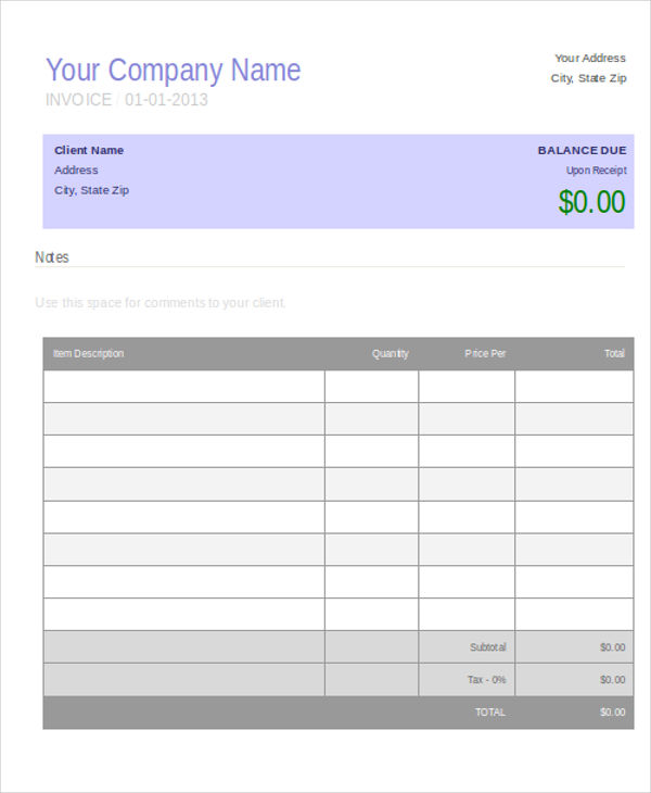 blank job invoice