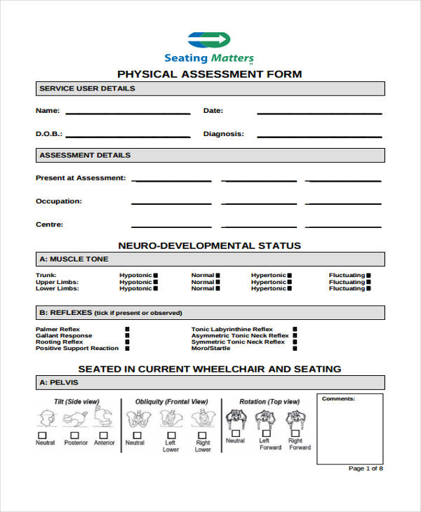 blank physical assessment form