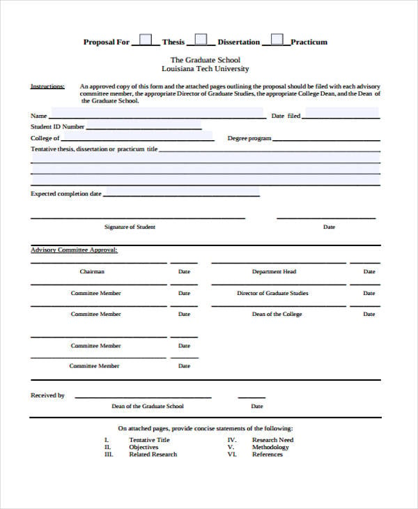 proposal form for dissertation