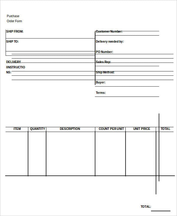 blank purchase order form