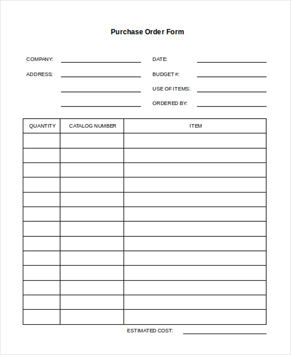 Downloadable Printable Purchase Order Template