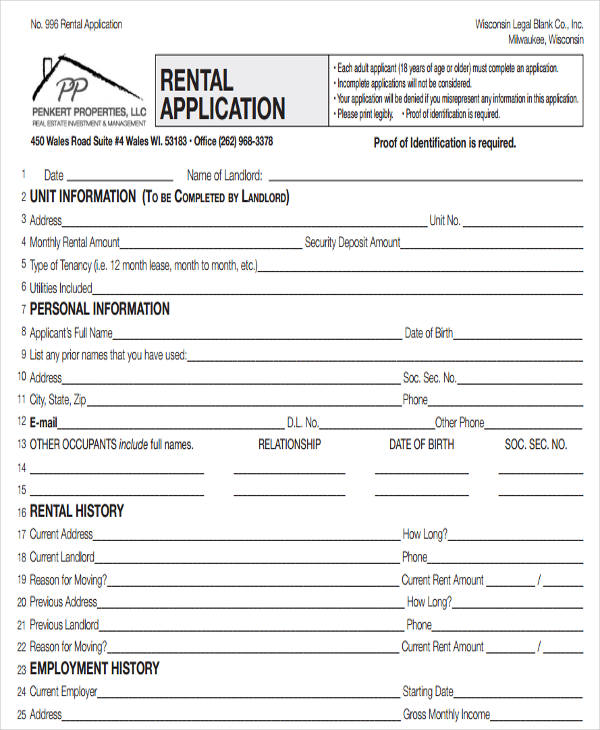 Printable Rental Application Form Pdf