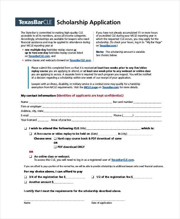 blank scholarship application