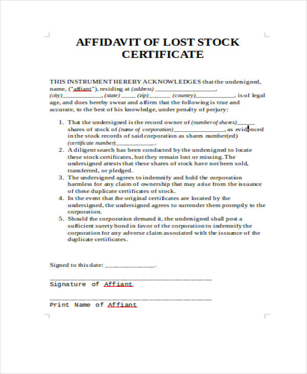 blank stock certificate