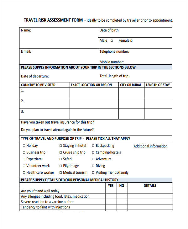 oxford university travel risk assessment form