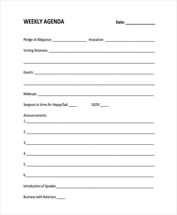 blank weekly agenda
