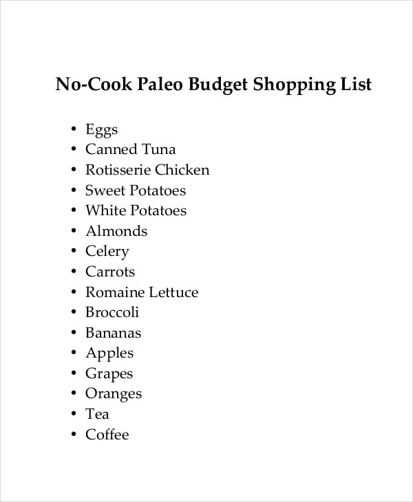 budget shopping list